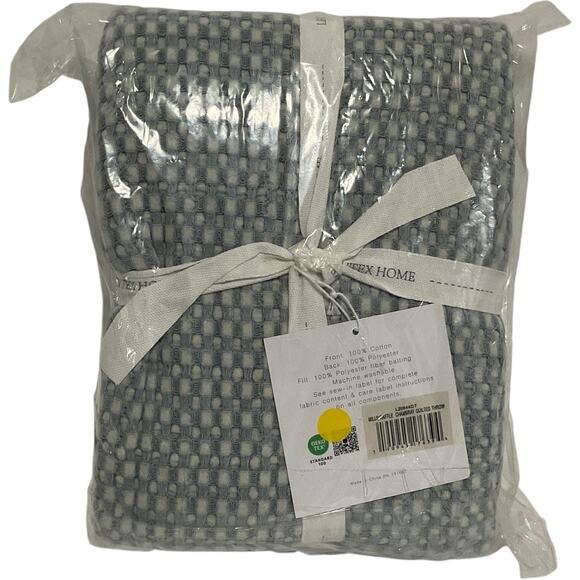 Levtex Mills Waffle Stitched Quilted Throw Blue 60" x 50" - Picture 5 of 5